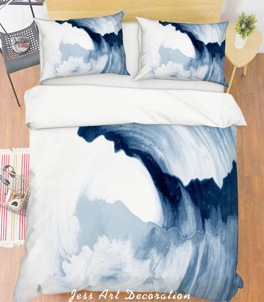 3D Blue Wave Quilt Cover Set Bedding Set Pillowcases 195