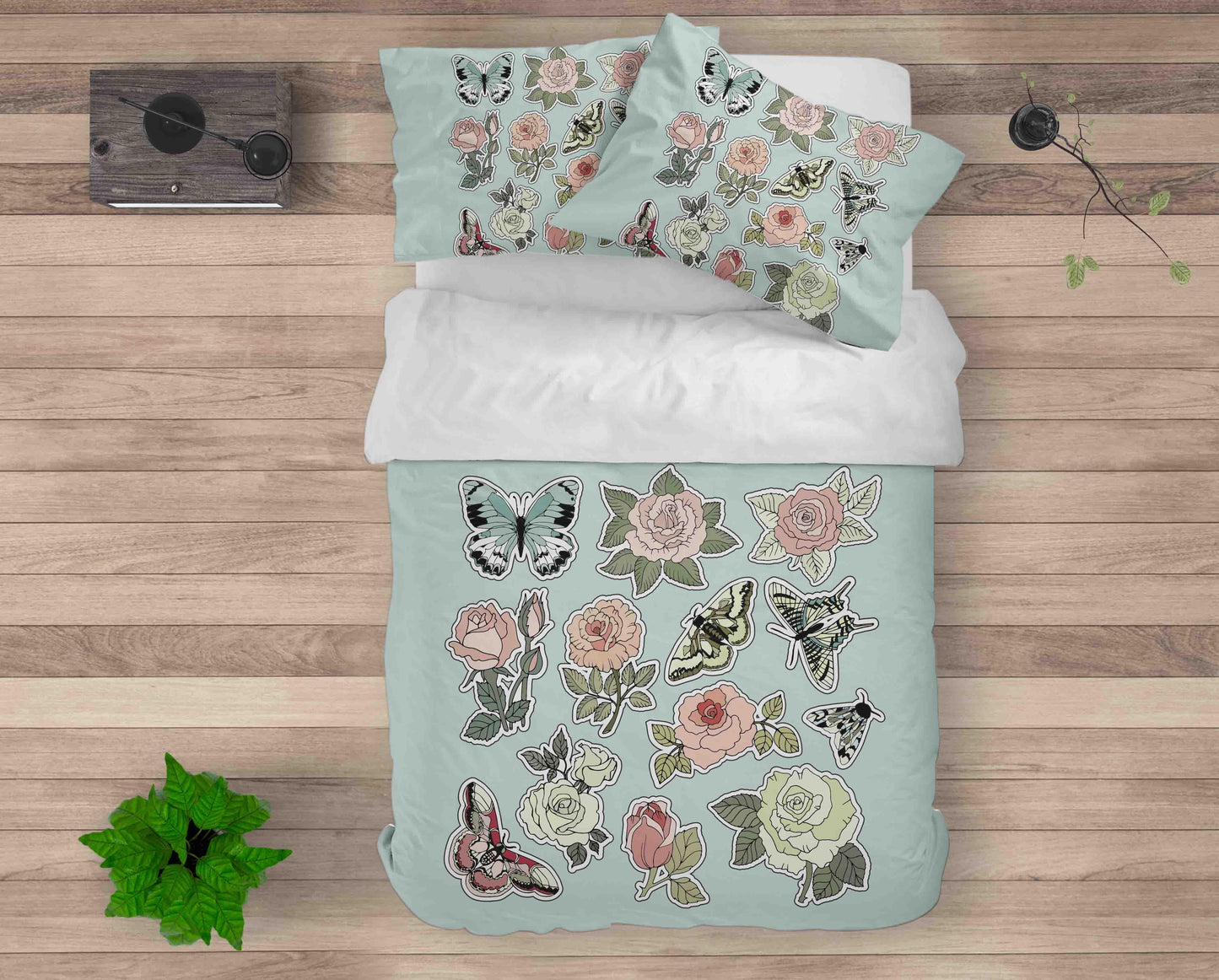 3D Blue Floral Butterfly Quilt Cover Set Bedding Set Duvet Cover Pillowcases SF012