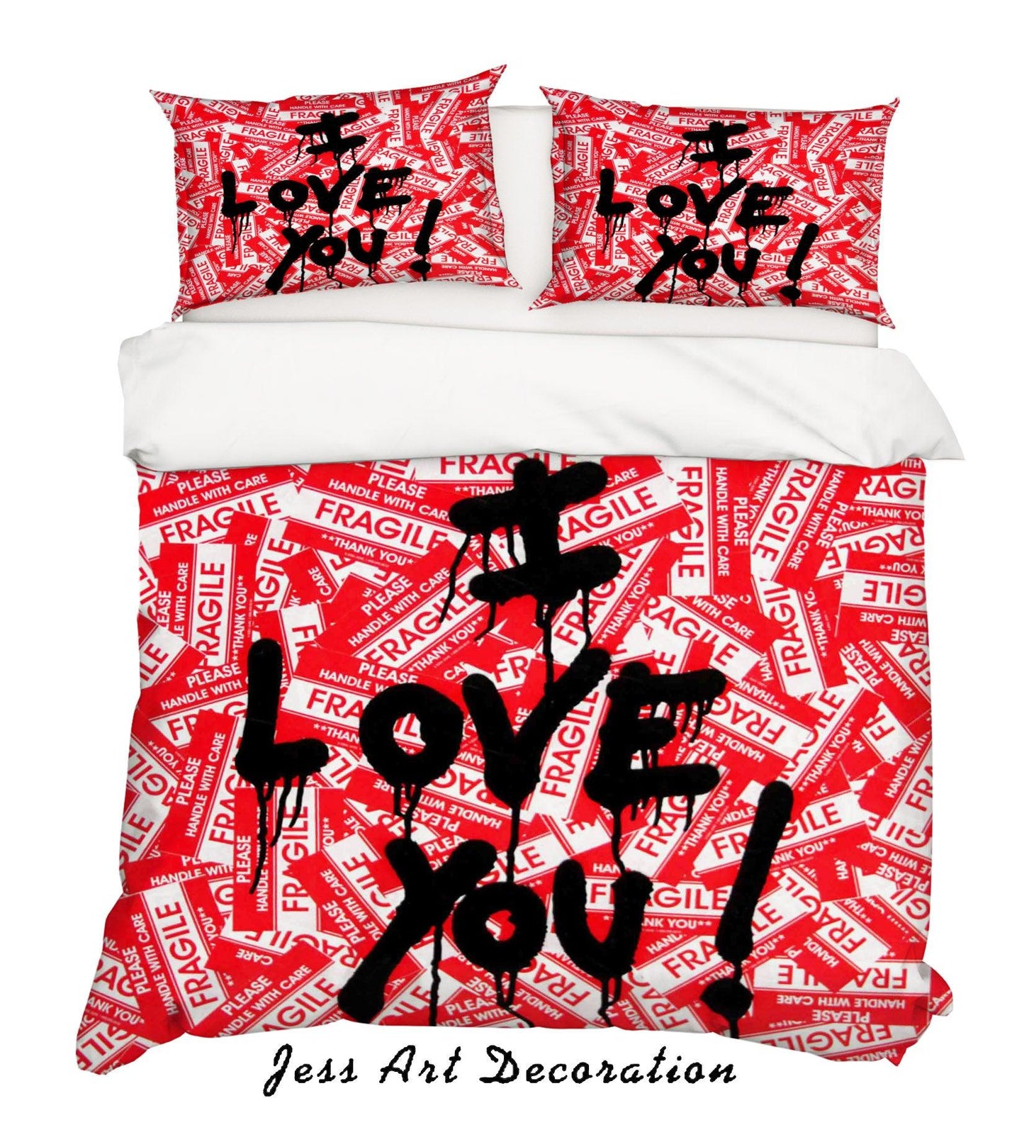 3D  Red Black I Love You Letter Quilt Cover Set Bedding Set Duvet Cover Pillowcases  ZY D89