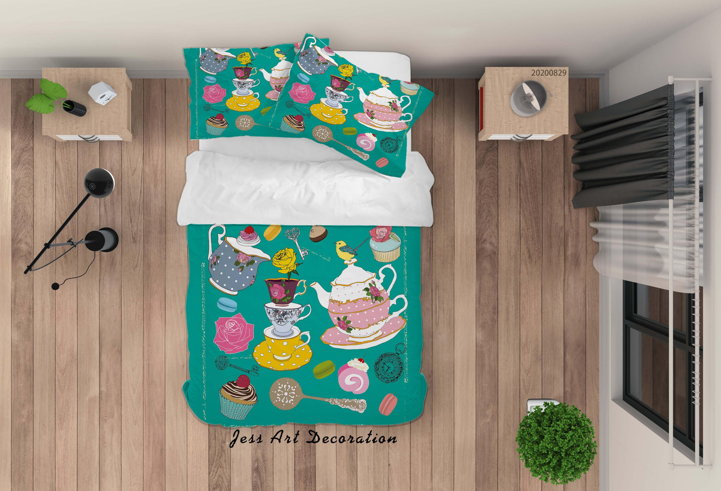 3D Abstract Hand Draw Cartoon Teacup Dessert Pattern Quilt Cover Set Bedding Set Duvet Cover Pillowcases WJ 3566