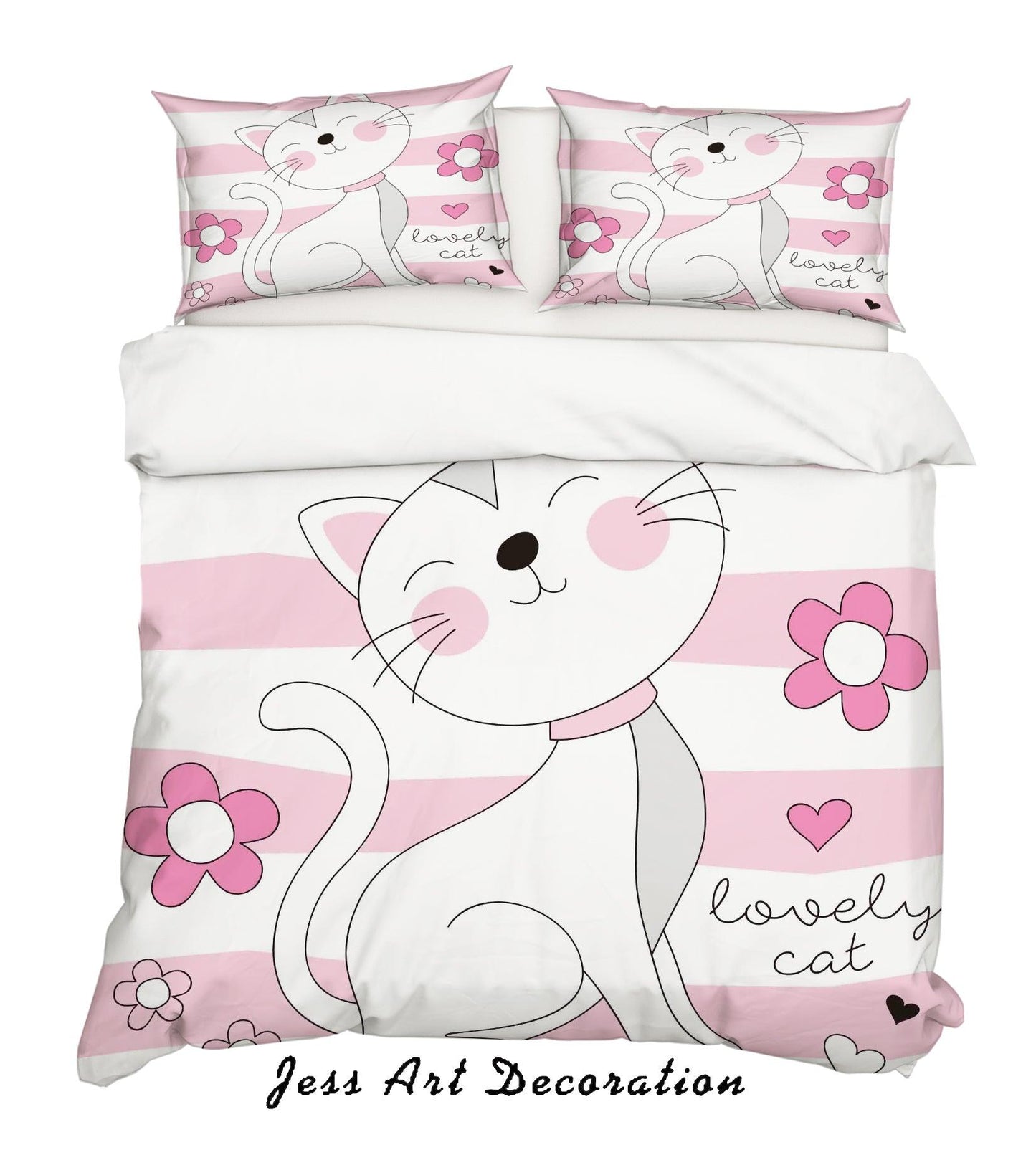 3D Cartoon Cat Pink Quilt Cover Set Bedding Set Pillowcases 177