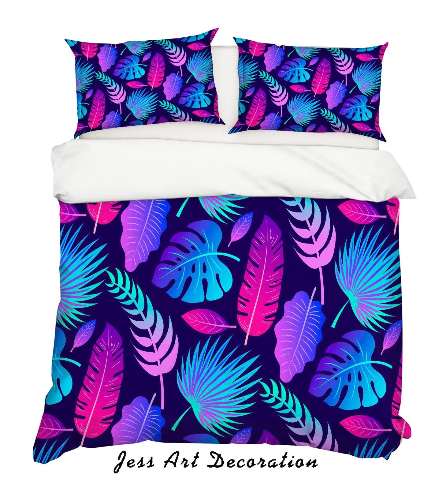 3D Blue Pink Tropical Leaves Quilt Cover Set Bedding Set Duvet Cover Pillowcases SF127