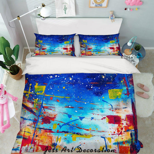 3D Blue Graffiti Quilt Cover Set Bedding Set Pillowcases 35