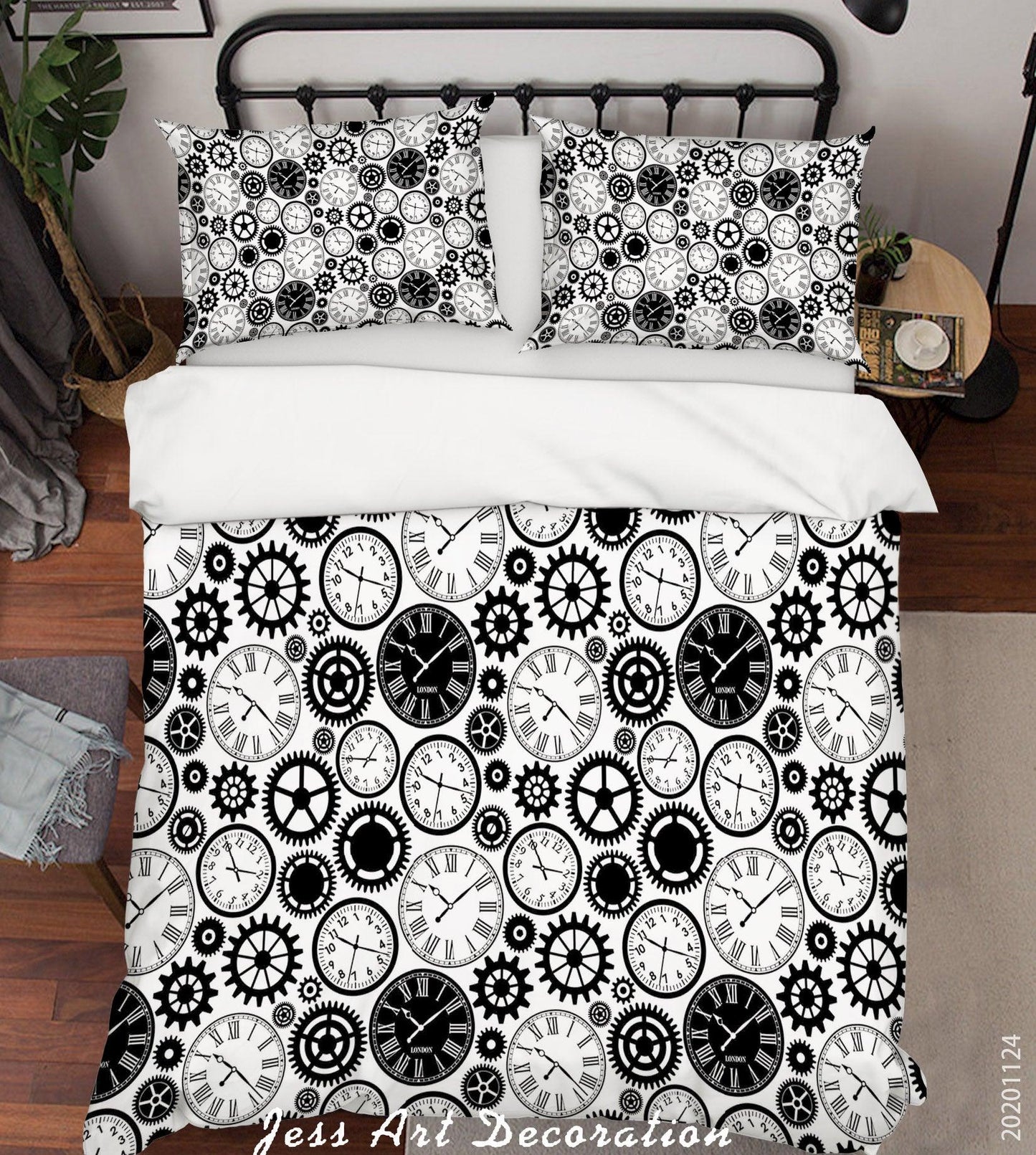 3D Black White Clock Pattern Quilt Cover Set Bedding Set Duvet Cover Pillowcases LXL