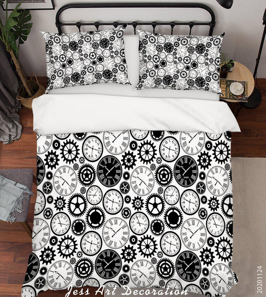 3D Black White Clock Pattern Quilt Cover Set Bedding Set Duvet Cover Pillowcases LXL