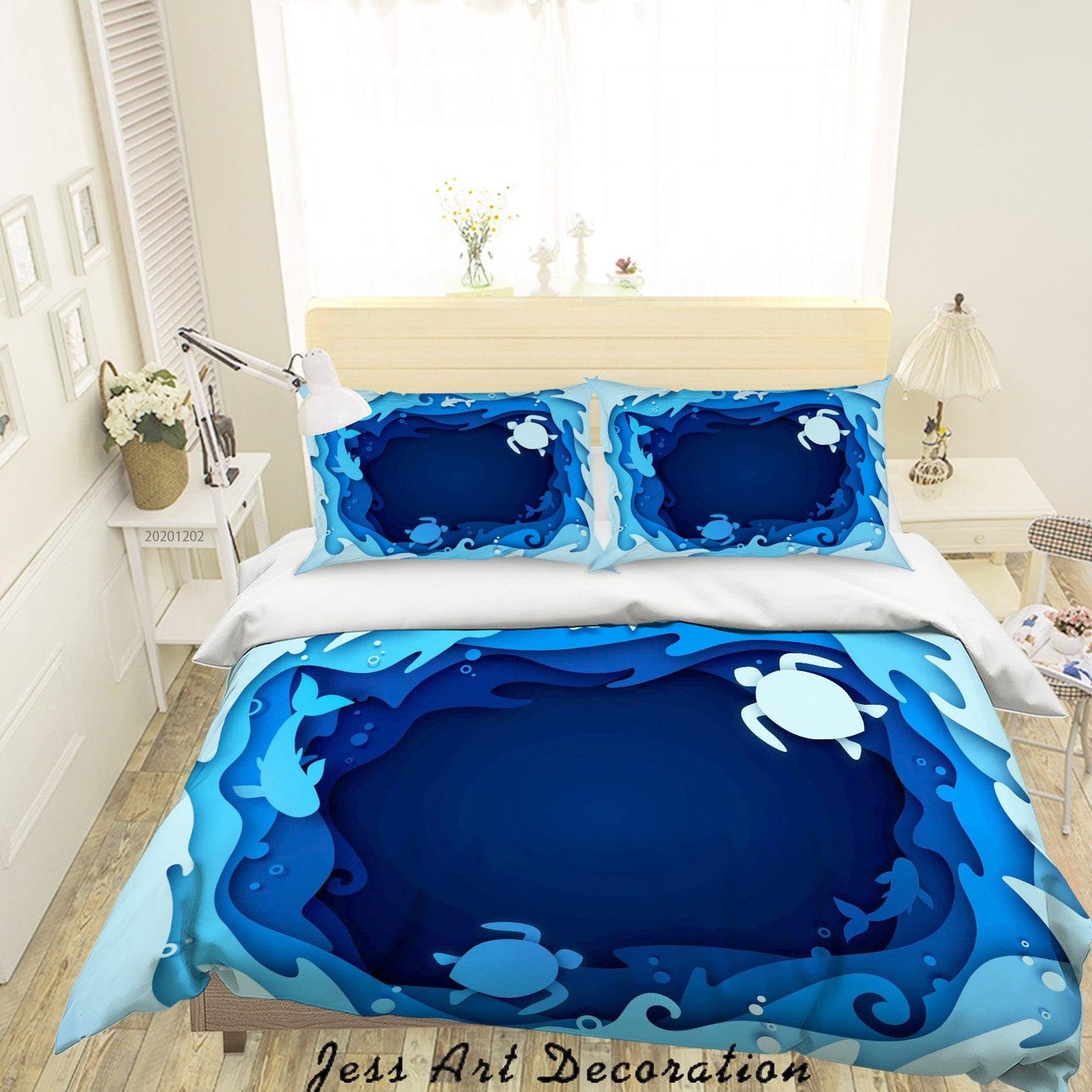 3D Cartoon Blue Ocean Sea Turtle Fish Quilt Cover Set Bedding Set Duvet Cover Pillowcases LXL