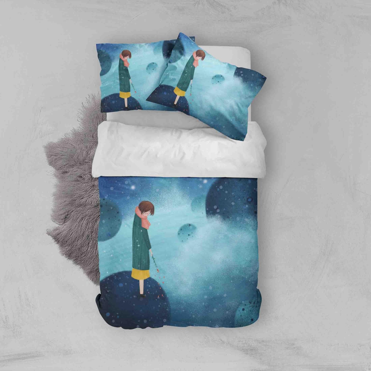 3D Blue Planet Girl Quilt Cover Set Bedding Set Pillowcases 25