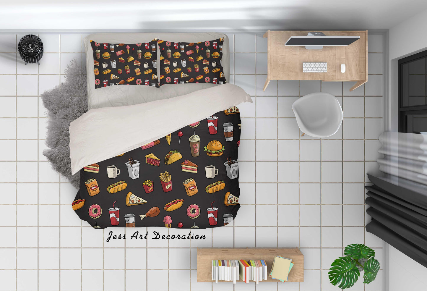 3D Cartoon Hamburger Sandwich Quilt Cover Set Bedding Set Pillowcases 11