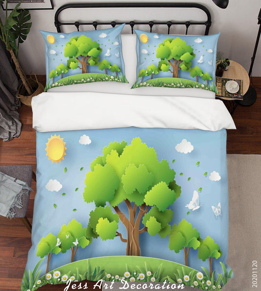 3D Cartoon Blue Sky Sun Cloud Tree Plant Quilt Cover Set Bedding Set Duvet Cover Pillowcases LXL