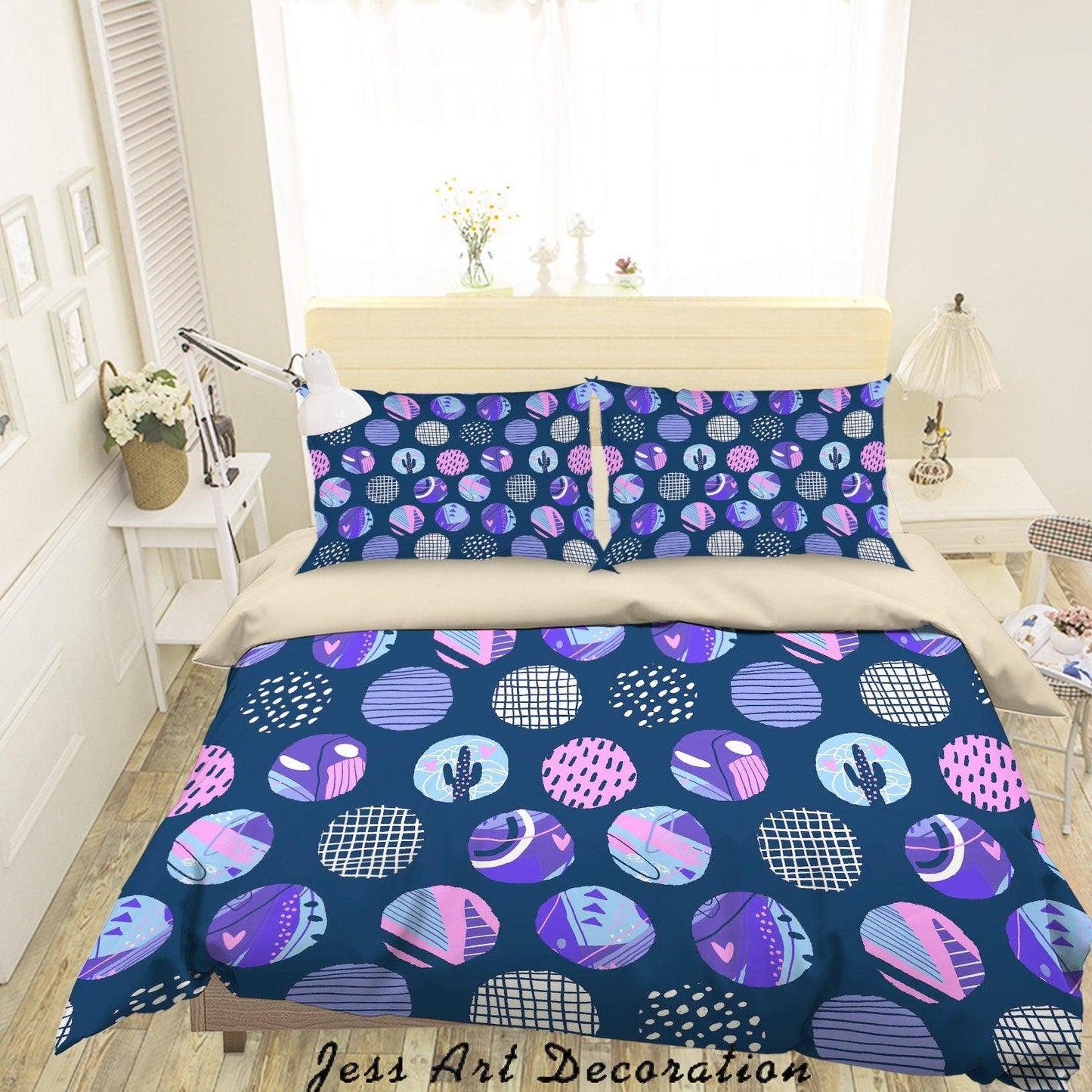 3D Blue Oval Pattern Quilt Cover Set Bedding Set Duvet Cover Pillowcases SF23