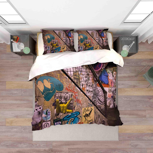 3D Abstract Colored Street Graffiti Quilt Cover Set Bedding Set Duvet Cover Pillowcases 146