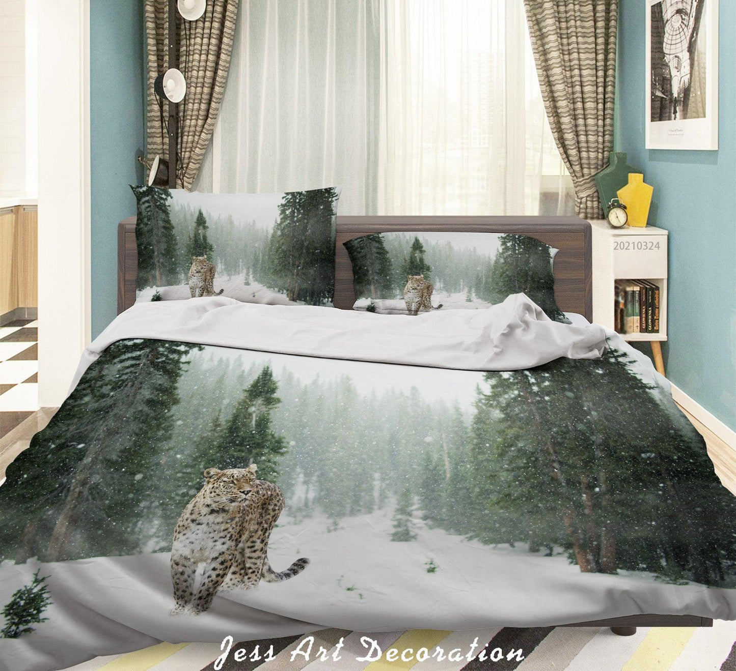 3D Animal Leopard Snow Forest Quilt Cover Set Bedding Set Duvet Cover Pillowcases 157 LQH