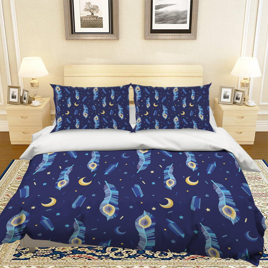 3D Blue Peacock Feather Quilt Cover Set Bedding Set Pillowcases 56