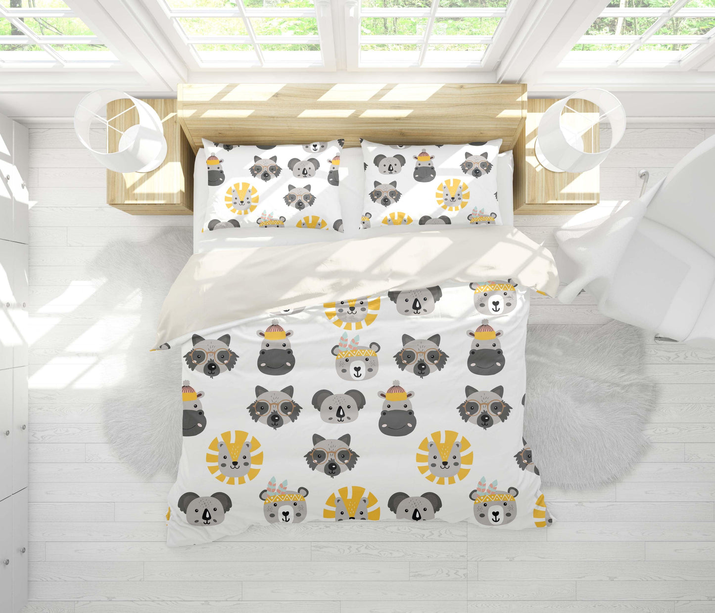 3D Cartoon Bear Raccoon Animal Quilt Cover Set Bedding Set Duvet Cover Pillowcases LXL