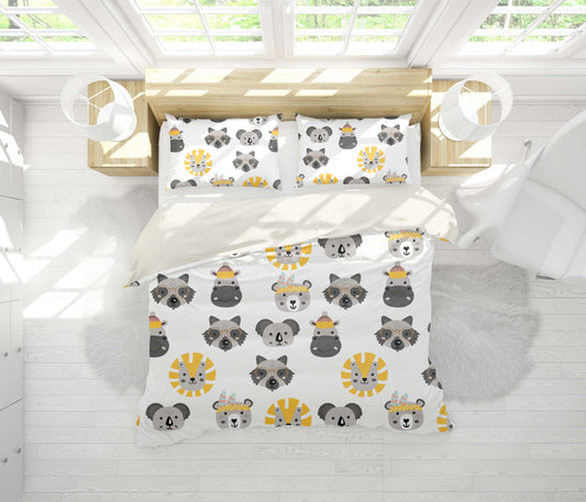 3D Cartoon Bear Raccoon Animal Quilt Cover Set Bedding Set Duvet Cover Pillowcases LXL