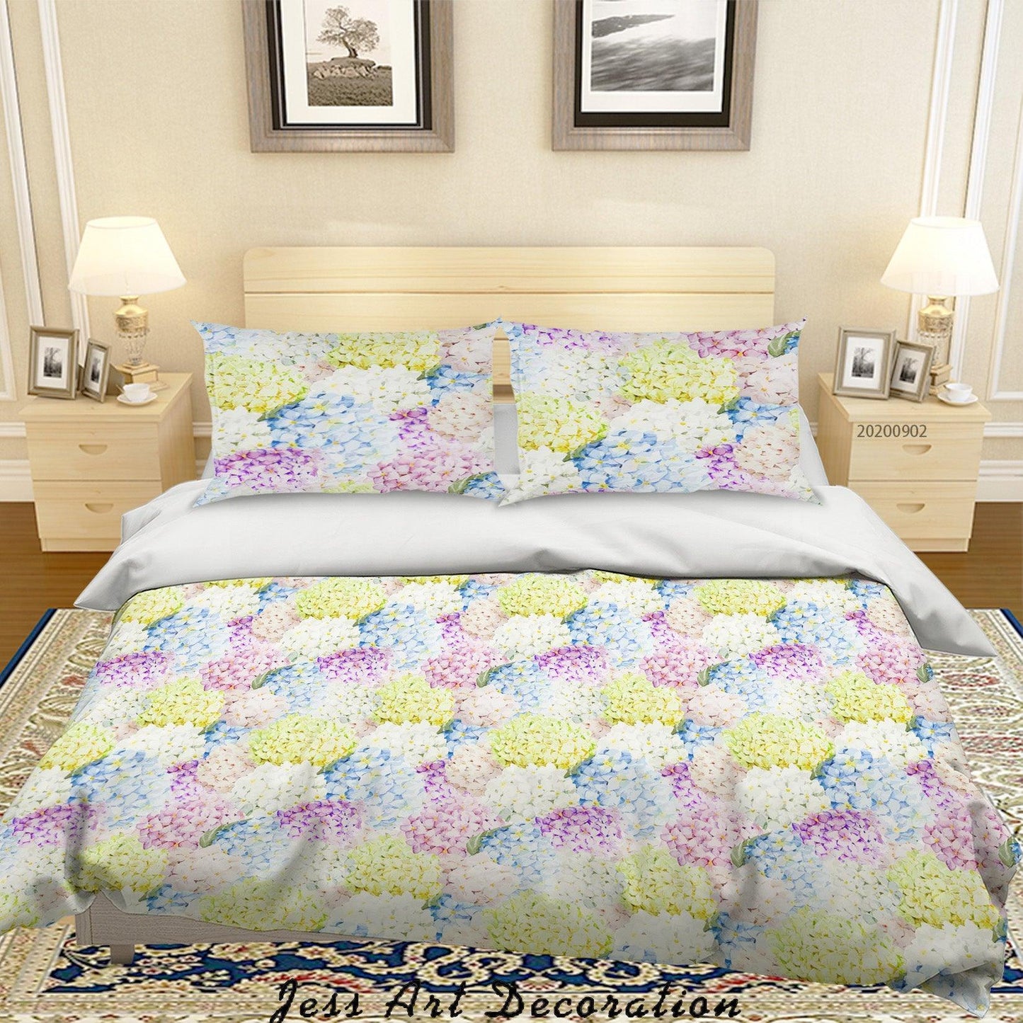 3D Blue Purple Yellow Flowers Pattern Quilt Cover Set Bedding Set Duvet Cover Pillowcases WJ 1401