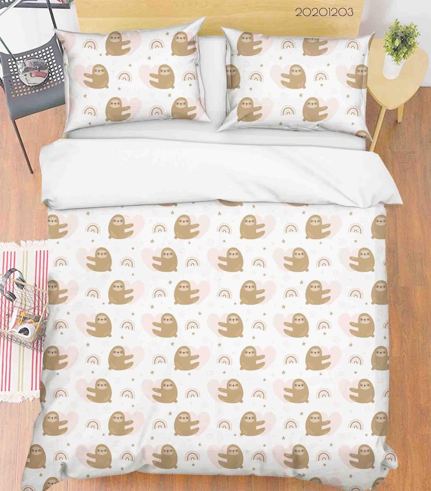 3D Cartoon Hand Drawn Cute Sloth Rainbow Star Illustration Animal Quilt Cover Set Bedding Set Duvet Cover Pillowcases LXL