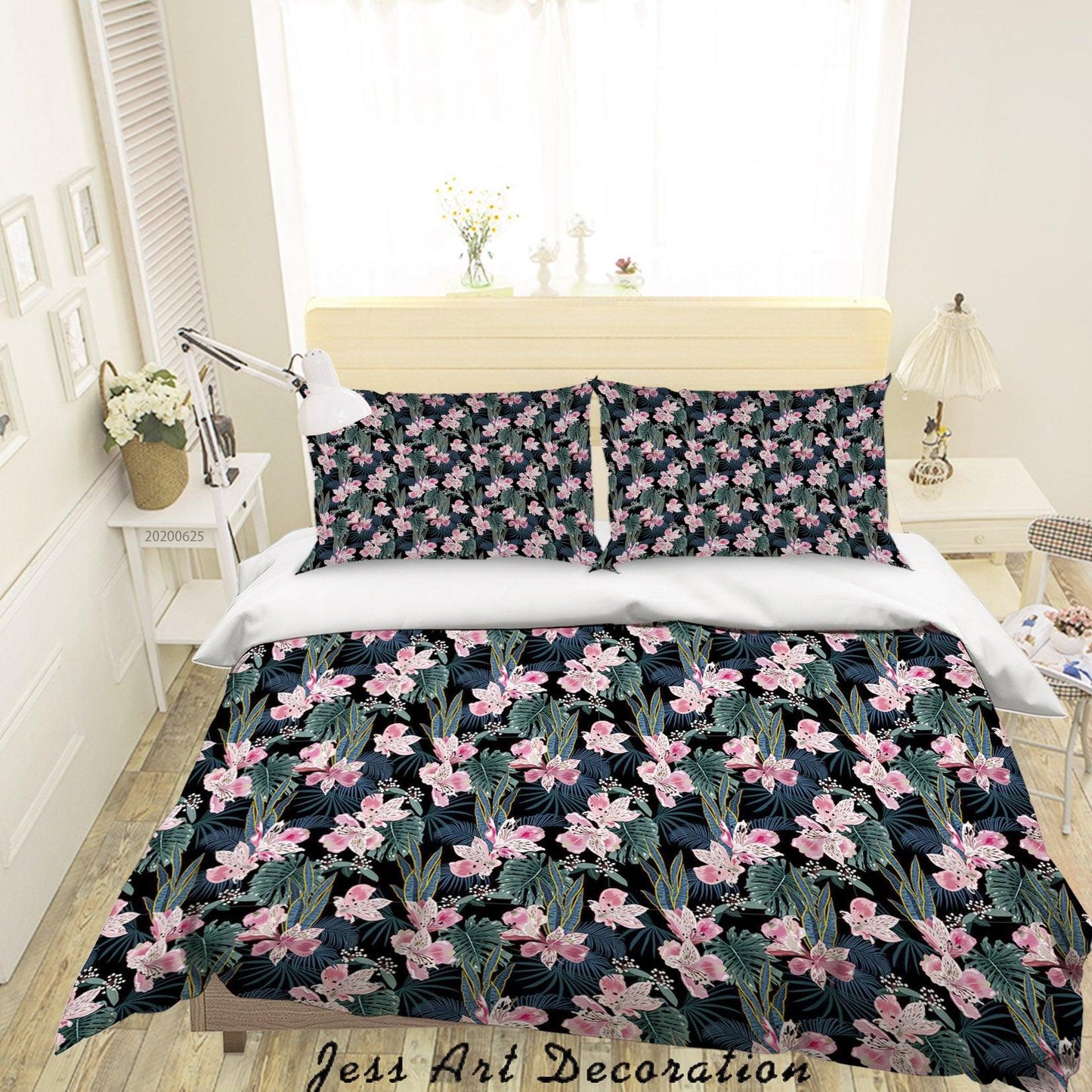 3D Black Pink Floral Quilt Cover Set Bedding Set Duvet Cover Pillowcases SF112