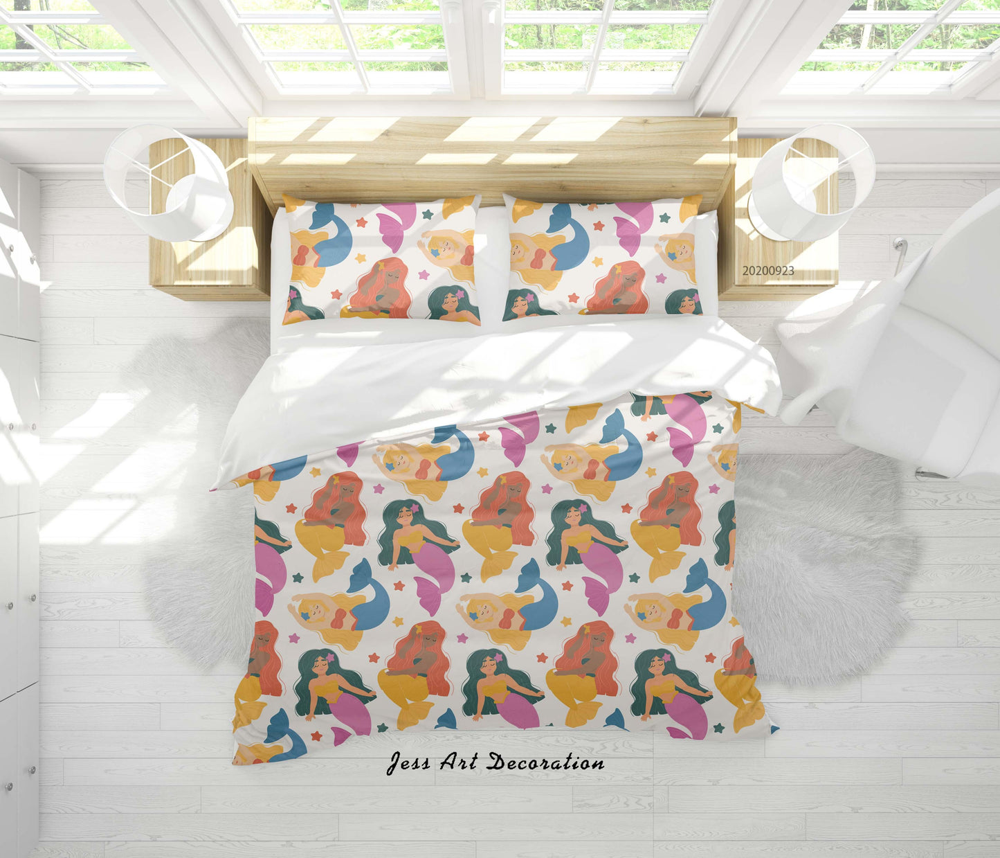 3D Cartoon Mermaid Pattern Quilt Cover Set Bedding Set Duvet Cover Pillowcases WJ 6317