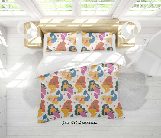 3D Cartoon Mermaid Pattern Quilt Cover Set Bedding Set Duvet Cover Pillowcases WJ 6317