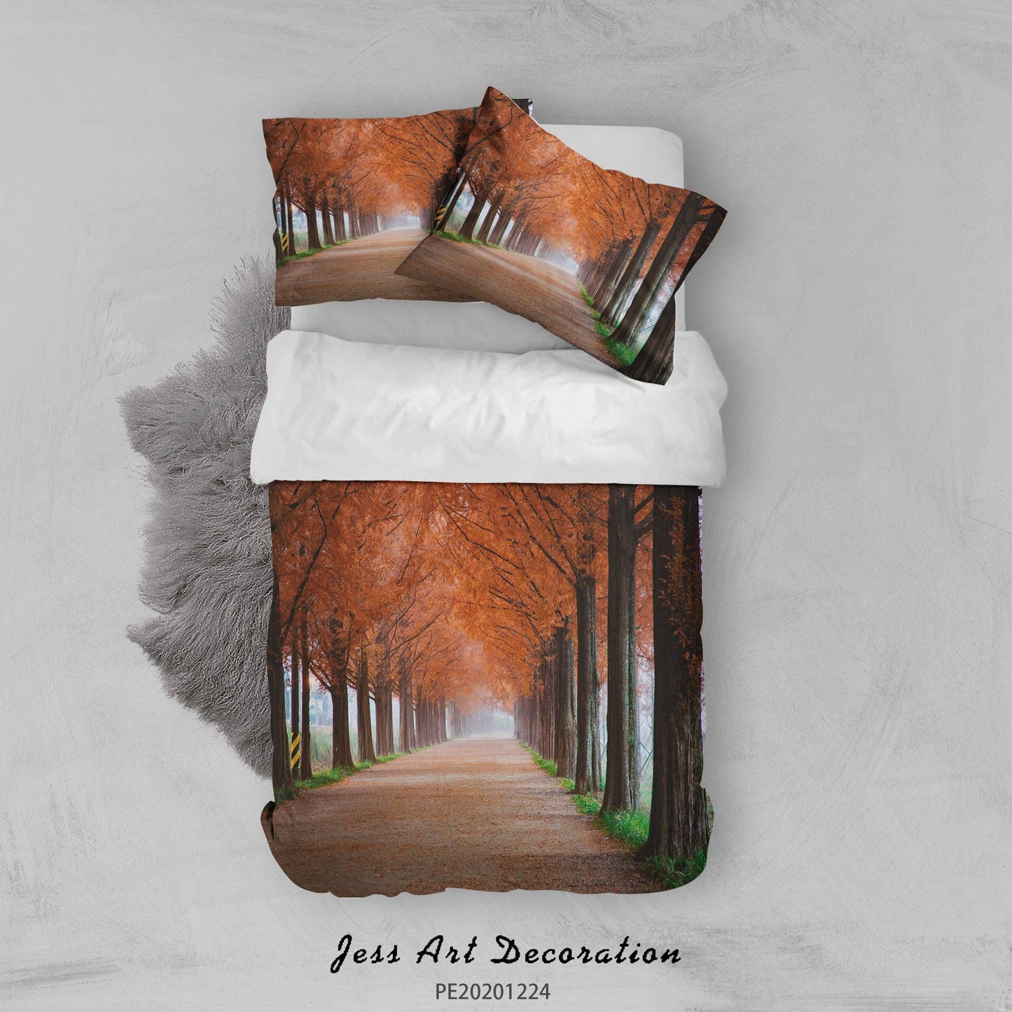 3D Autumn Forest Road Quilt Cover Set Bedding Set Duvet Cover Pillowcases 186