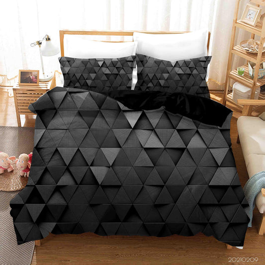 3D Abstract Black Geometry Triangle Quilt Cover Set Bedding Set Duvet Cover Pillowcases 252