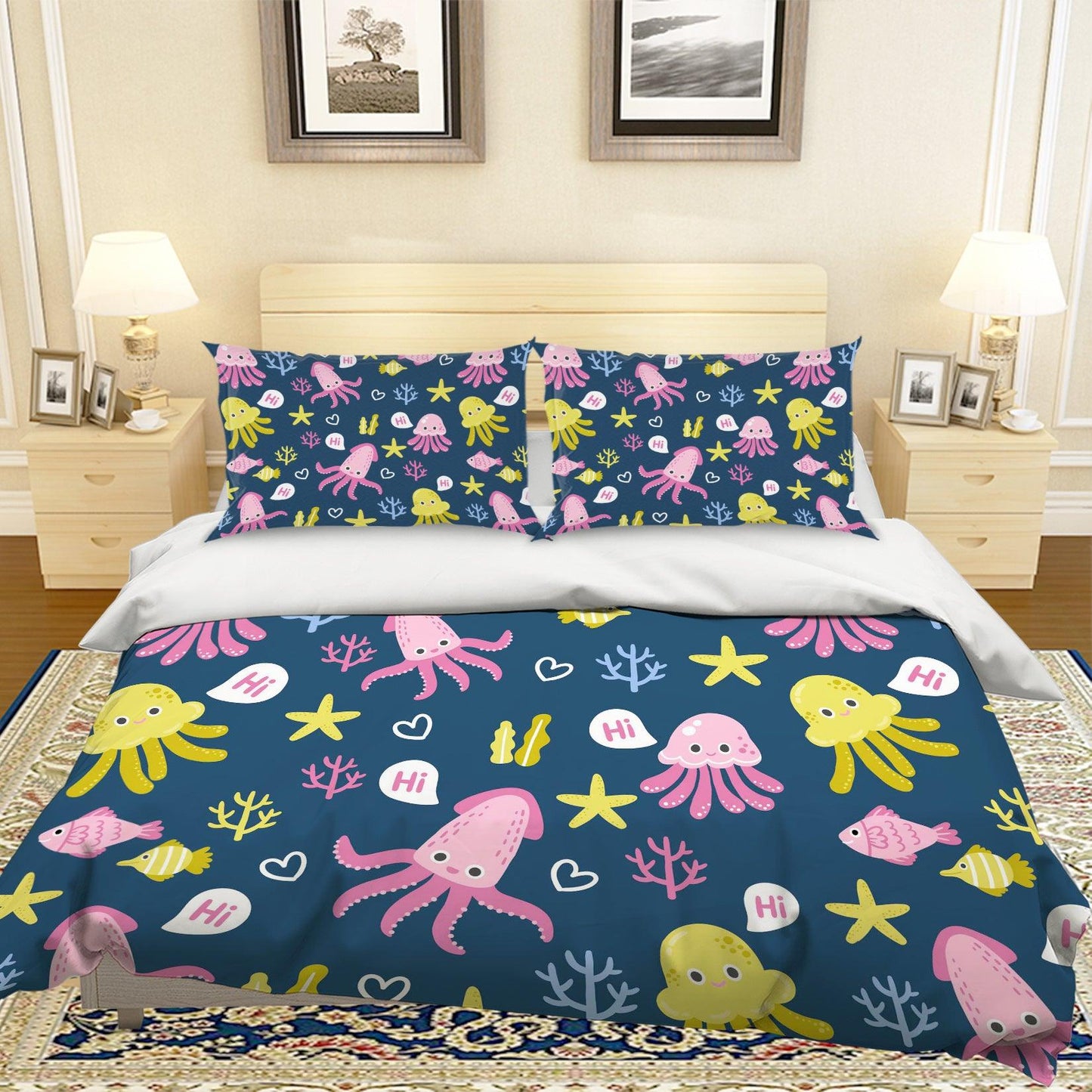 3D Cartoon Octopus Starfish Quilt Cover Set Bedding Set Pillowcases 13