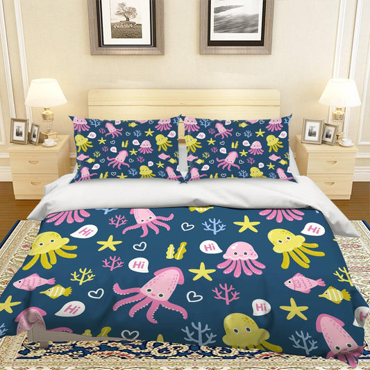 3D Cartoon Octopus Starfish Quilt Cover Set Bedding Set Pillowcases 13