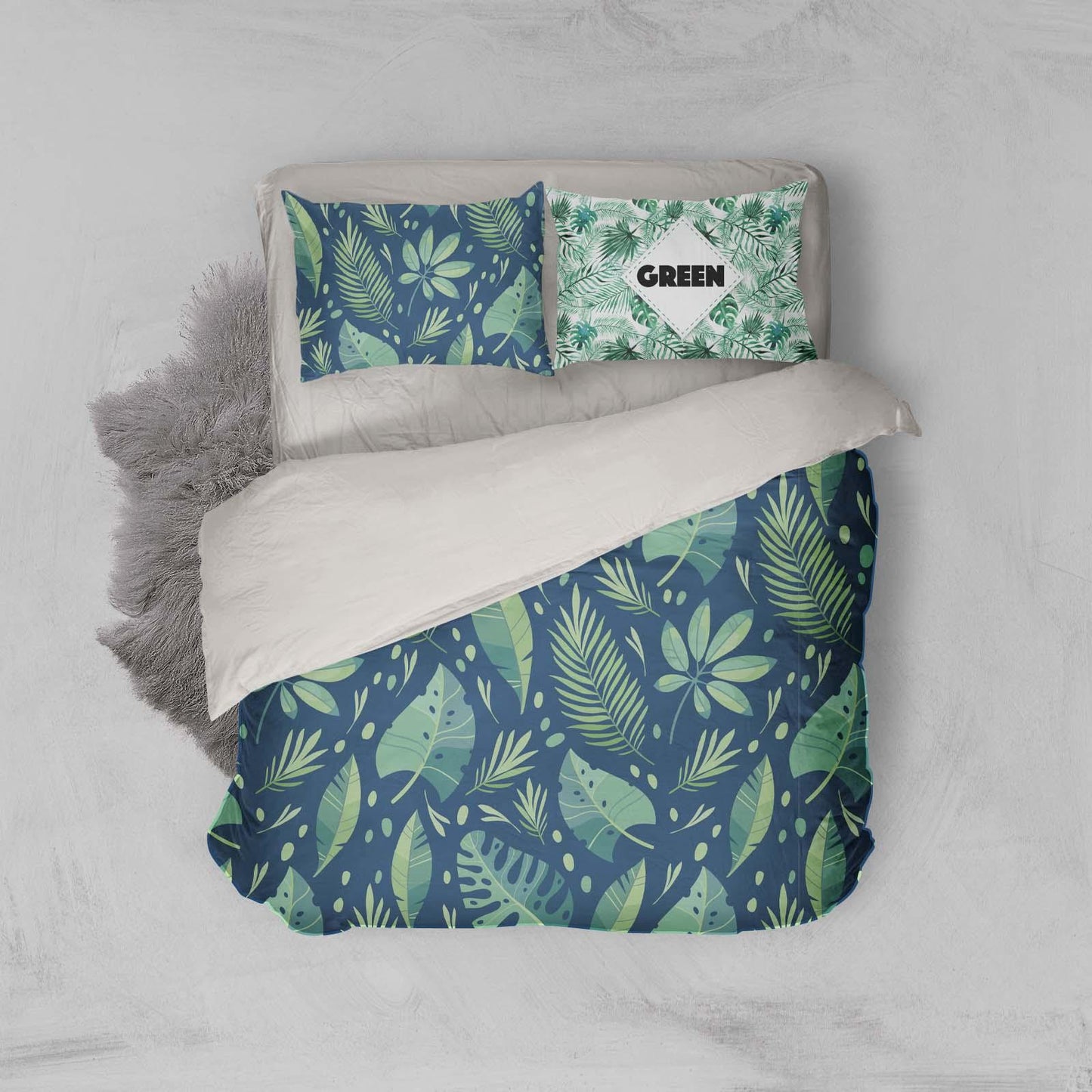 3D Blue Green Leaves Quilt Cover Set Bedding Set Pillowcases 17