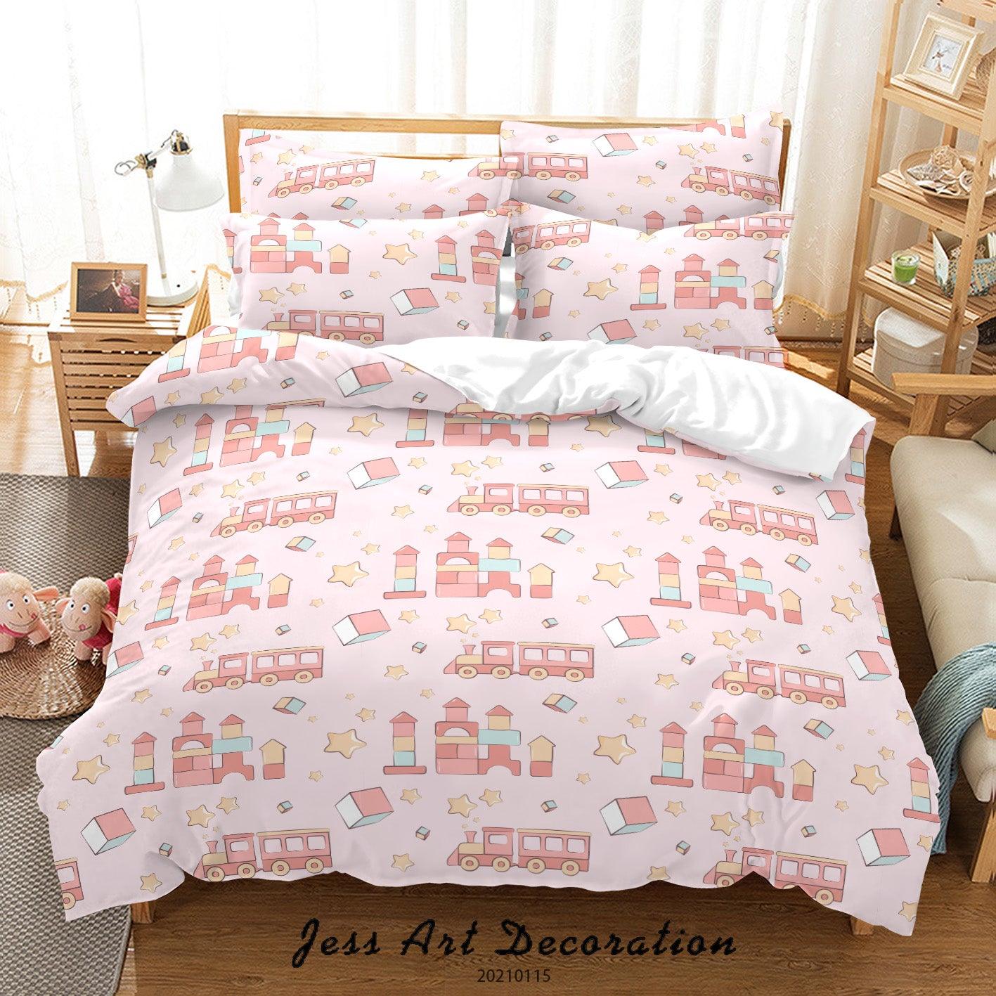 3D Cartoon Pink Toy Building Block Quilt Cover Set Bedding Set Duvet Cover Pillowcases 13