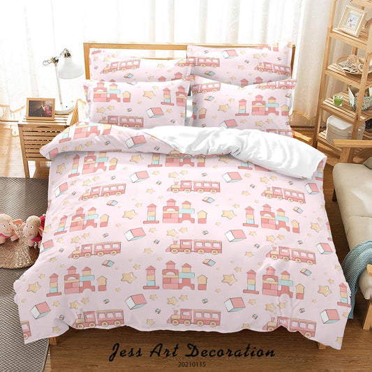 3D Cartoon Pink Toy Building Block Quilt Cover Set Bedding Set Duvet Cover Pillowcases 13
