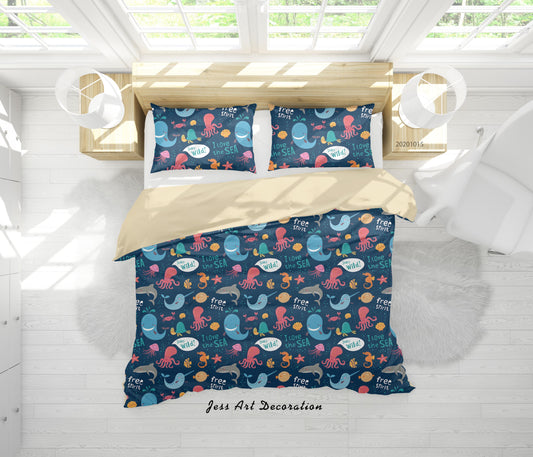 3D Cartoon Animal Fish Undersea Pattern Quilt Cover Set Bedding Set Duvet Cover Pillowcases WJ 9660