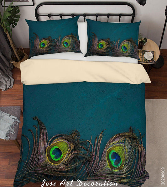 3D Animal Peacock Feathers Quilt Cover Set Bedding Set Duvet Cover Pillowcases WJ 6014