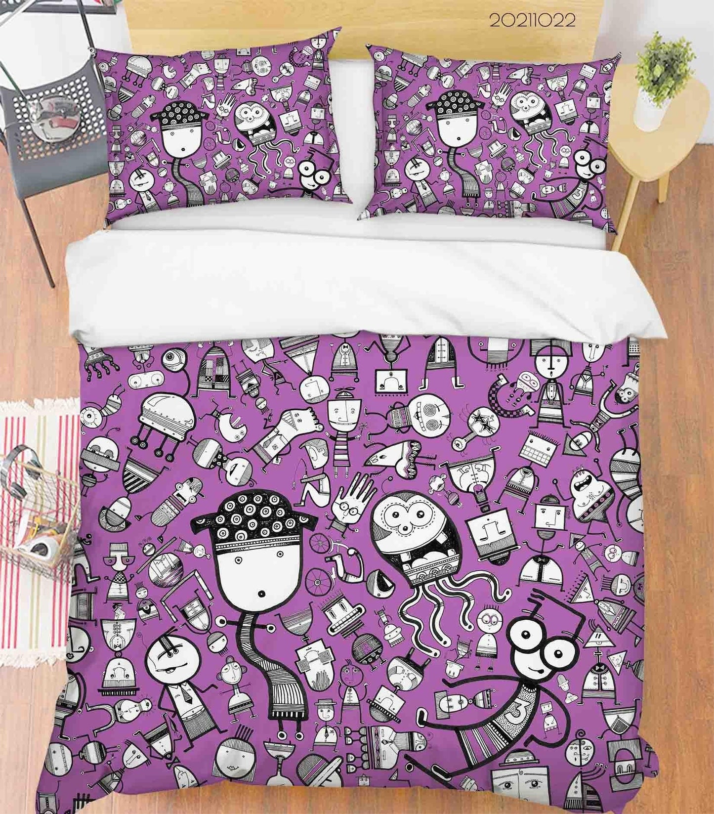 3D Cartoon Purple Monster Graffiti Quilt Cover Set Bedding Set Duvet Cover Pillowcases 94