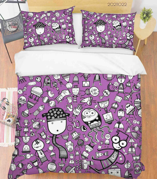 3D Cartoon Purple Monster Graffiti Quilt Cover Set Bedding Set Duvet Cover Pillowcases 94