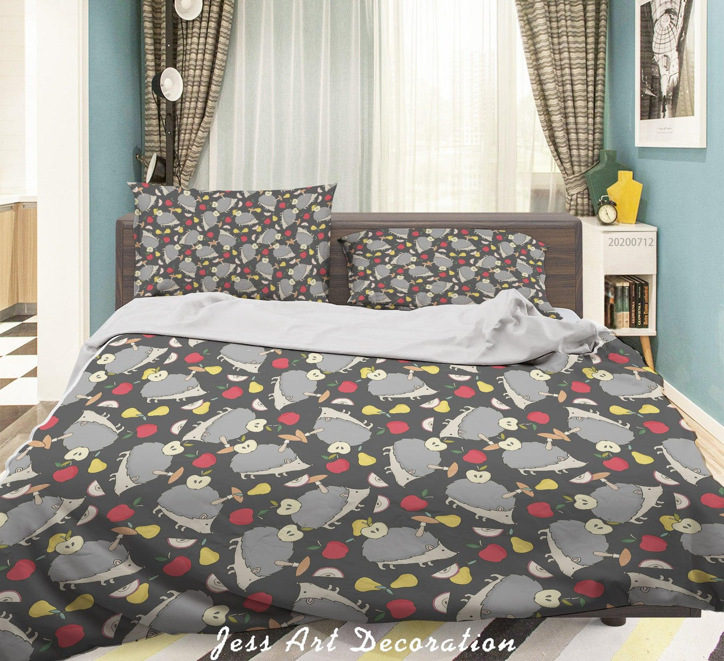 3D Abstract Vintage Hedgehog Pattern Quilt Cover Set Bedding Set Duvet Cover Pillowcases WJ 4014