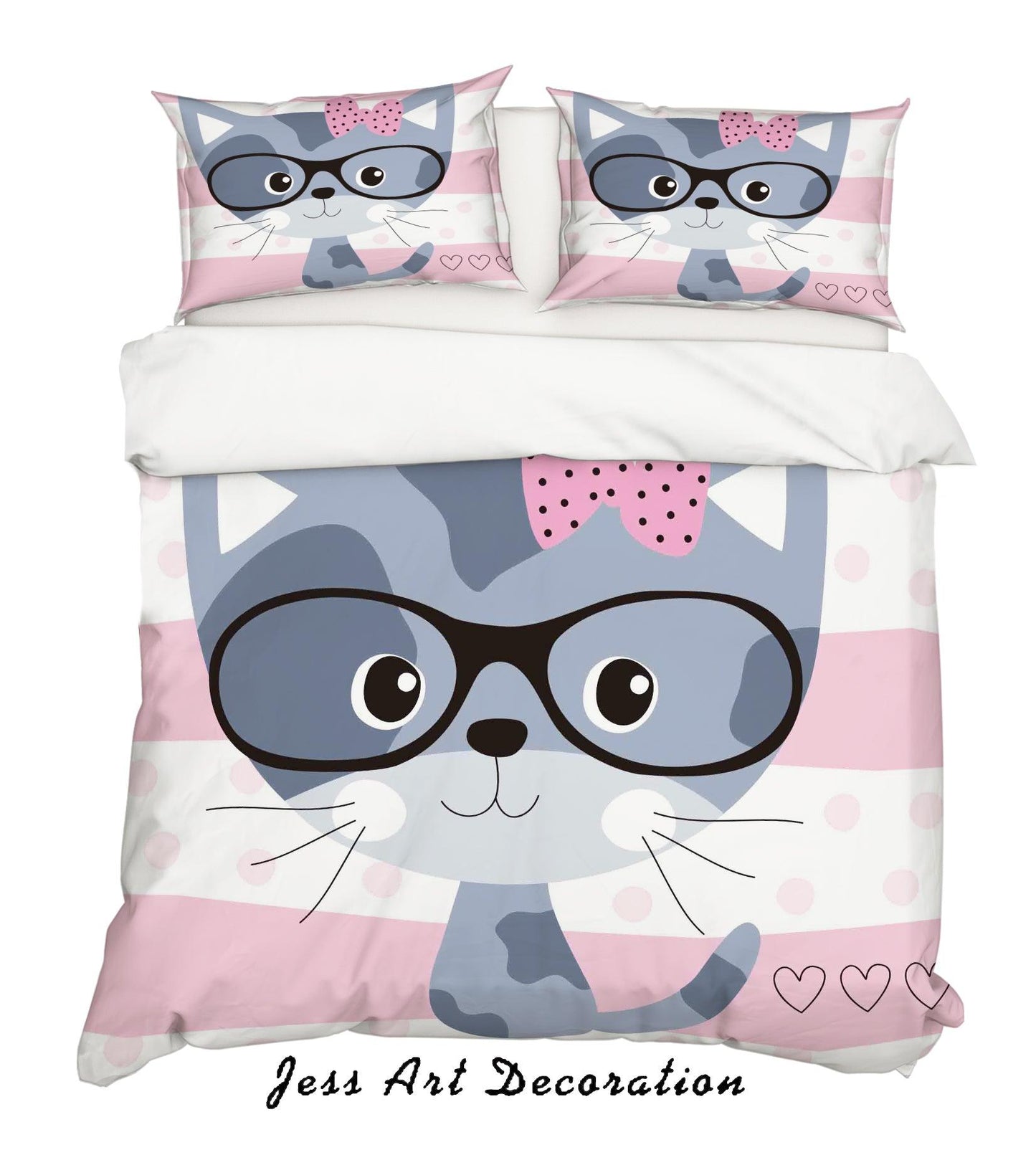 3D Cartoon Cat Grey Quilt Cover Set Bedding Set Pillowcases 179