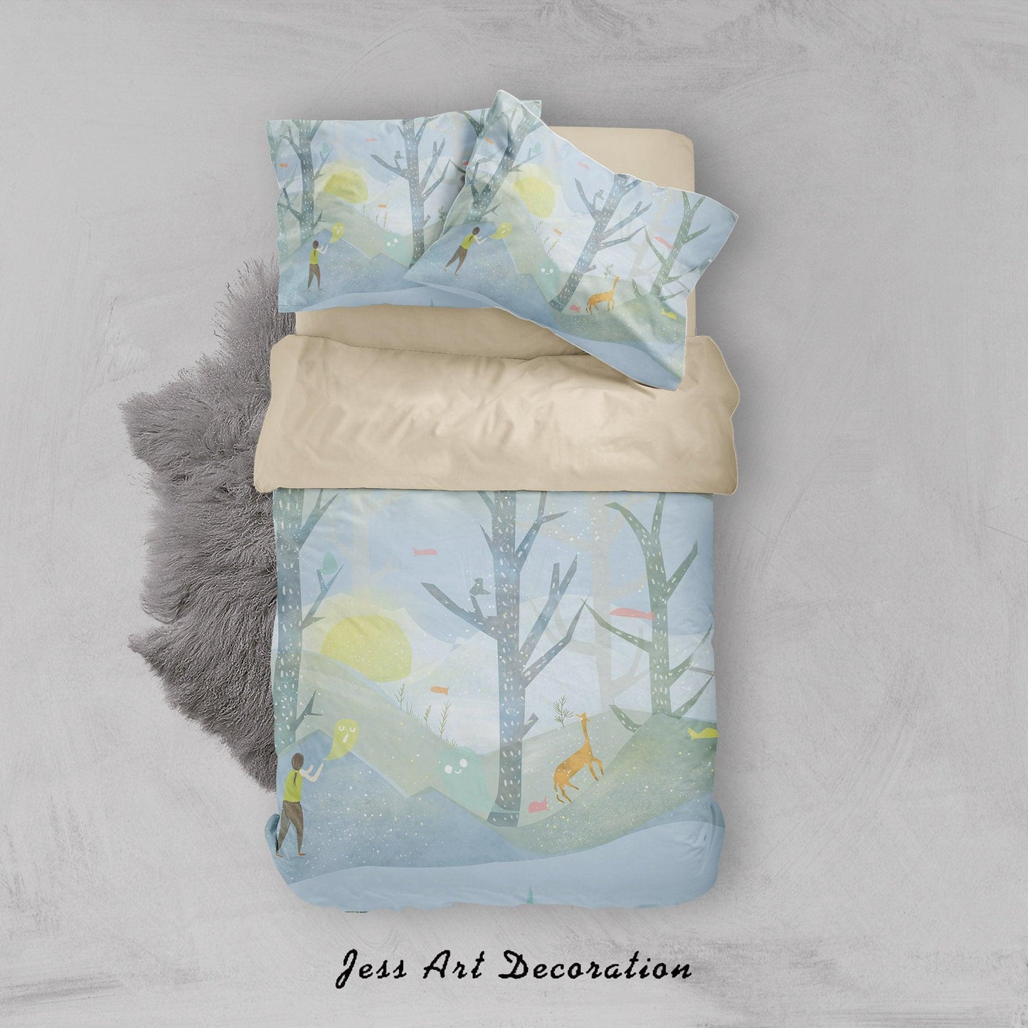 3D Blue Tree Mountain Deer Painting Quilt Cover Set Bedding Set Duvet Cover Pillowcases A436 LQH