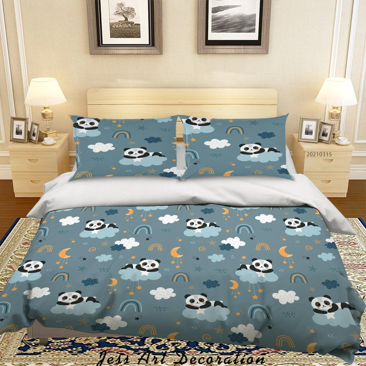 3D Cartoon Moon Cloud Panda Quilt Cover Set Bedding Set Duvet Cover Pillowcases 44