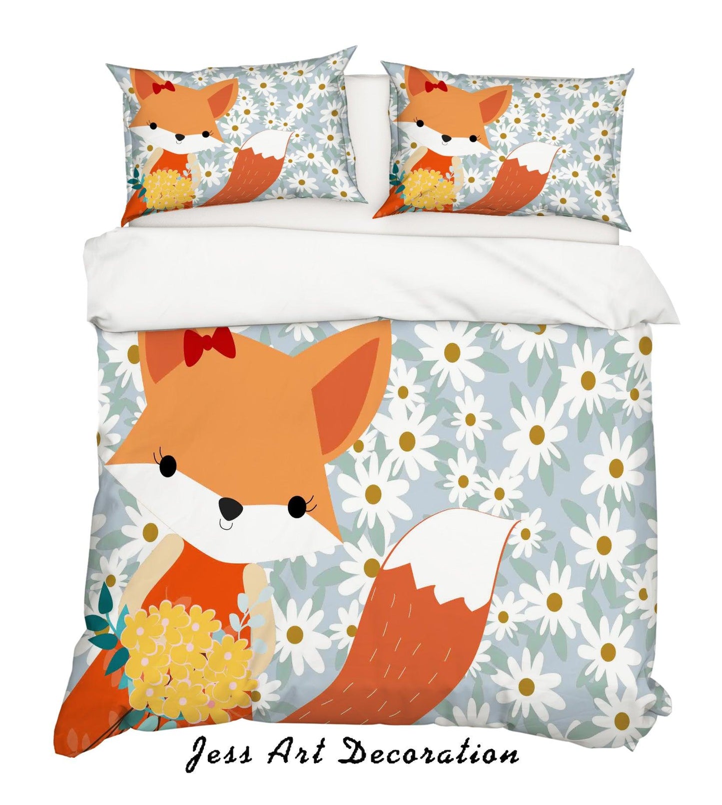 3D Cartoon Orange Fox Flower Quilt Cover Set Bedding Set Pillowcases 15
