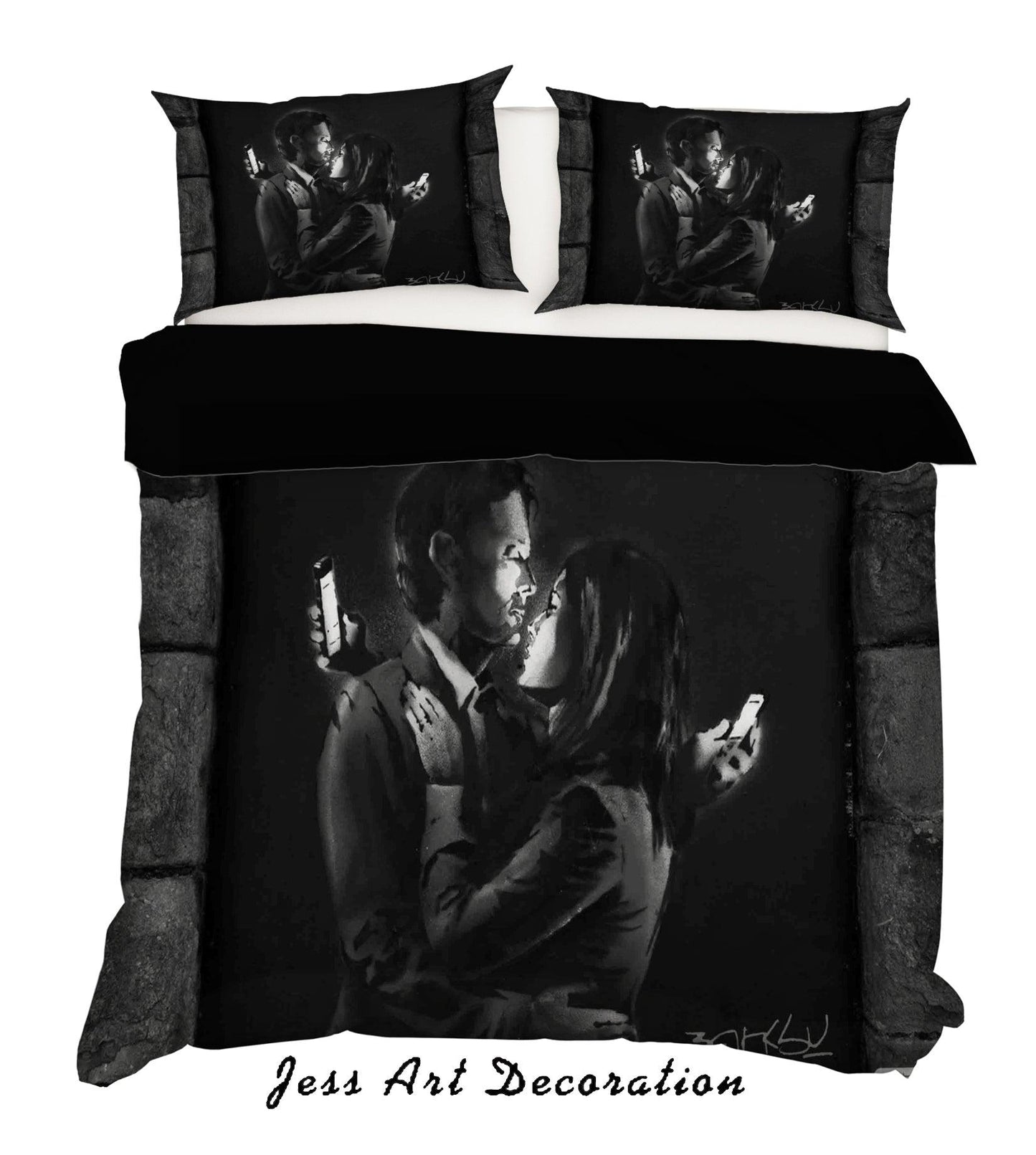 3D Banksy Mural Phone Lover Black White Quilt Cover Set Bedding Set Duvet Cover Pillowcases  ZY D128