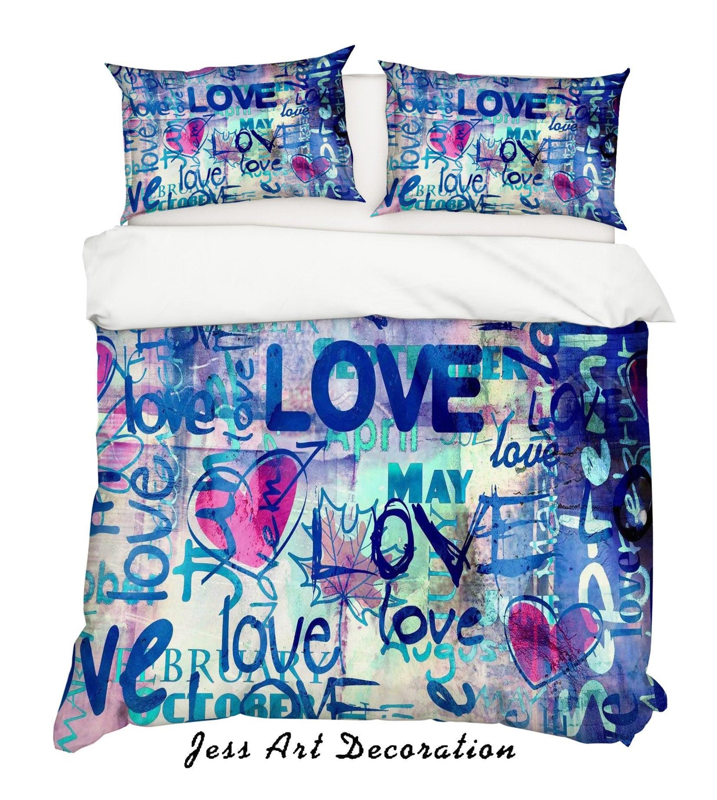 3D Blue Love Graffiti Quilt Cover Set Bedding Set Pillowcases 09