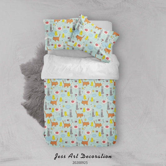 3D Cartoon Animal Cat Chicken Pattern Quilt Cover Set Bedding Set Duvet Cover Pillowcases WJ 6468