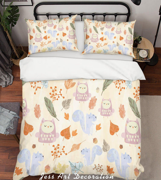 3D Cartoon Owl Squirrel Quilt Cover Set Bedding Set Pillowcases 21