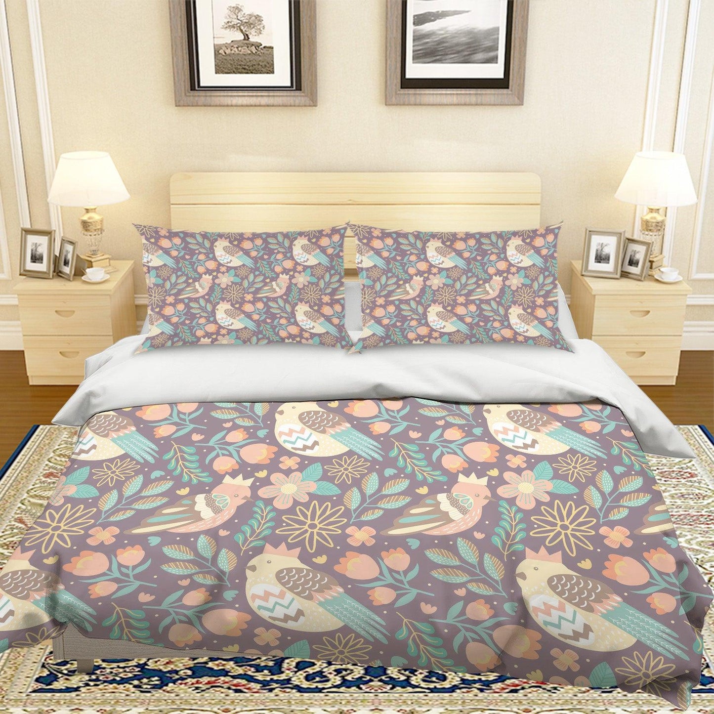 3D Cartoon Bird Flower Quilt Cover Set Bedding Set Pillowcases 3