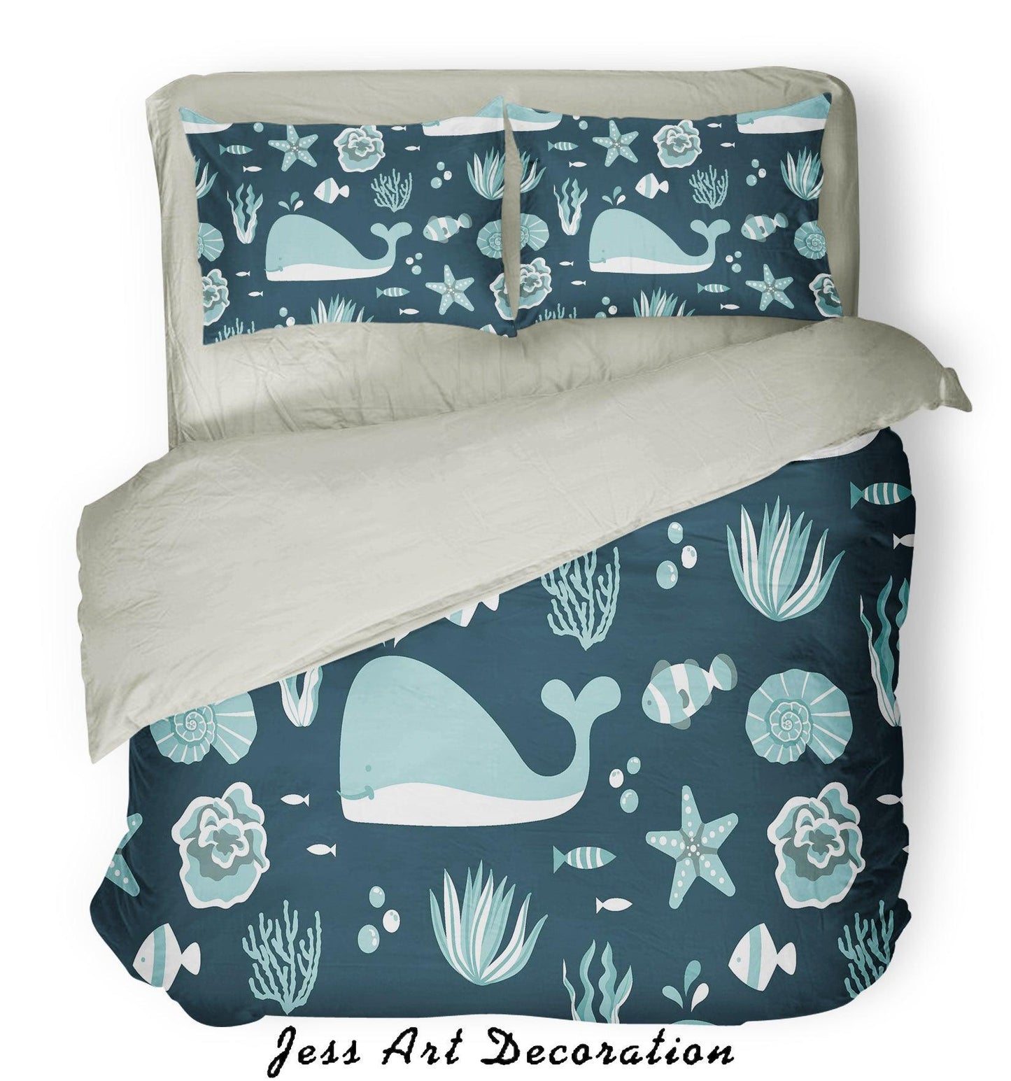 3D Cartoon Blue Whales Quilt Cover Set Bedding Set Pillowcases  8