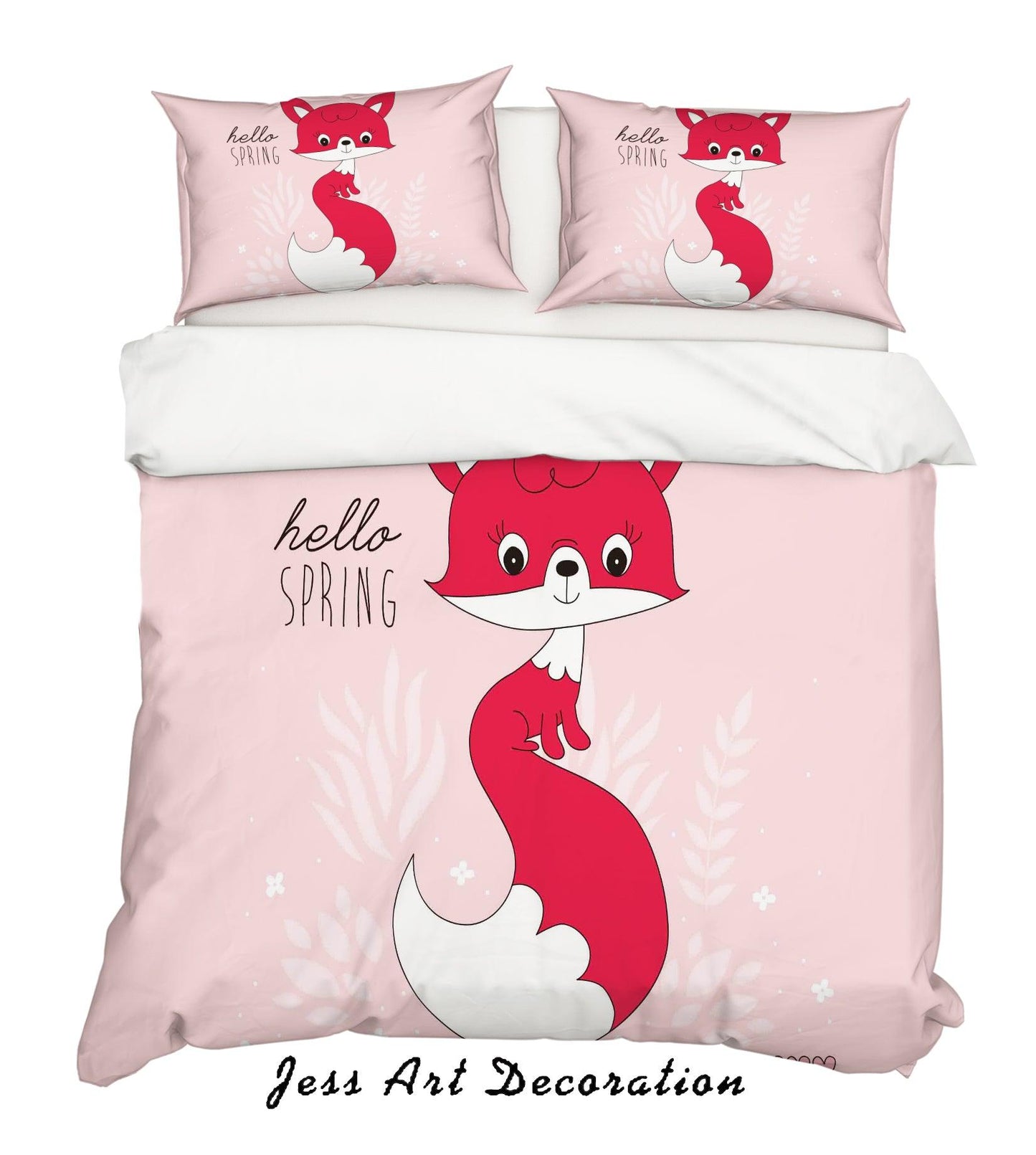 3D Cartoon Fox Pink Quilt Cover Set Bedding Set Pillowcases 174