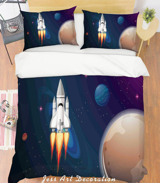 3D Blue Sky Rocket Quilt Cover Set Bedding Set Pillowcases 179