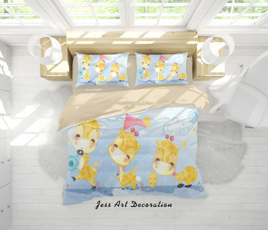 3D Cartoon Giraffe Blue Quilt Cover Set Bedding Set Duvet Cover Pillowcases A336 LQH