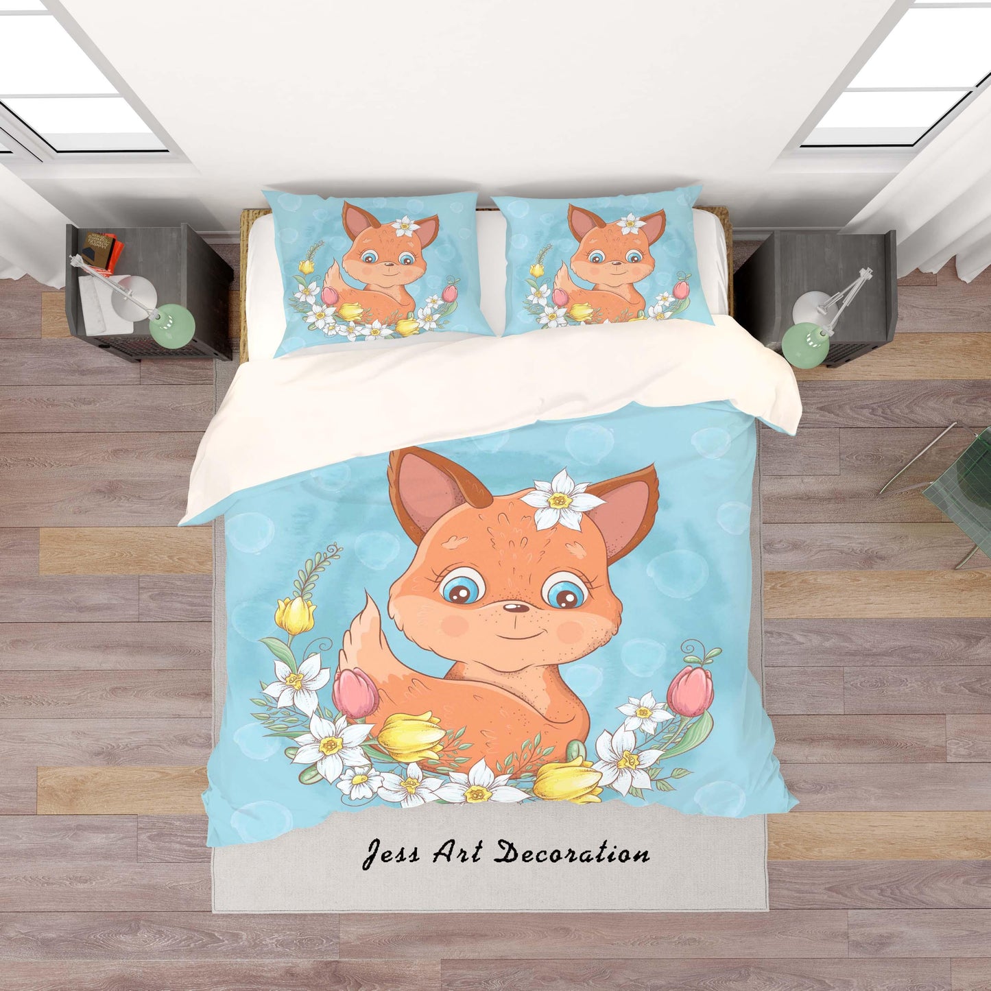 3D Blue Animal Squirrel Floral Quilt Cover Set Bedding Set Duvet Cover Pillowcases SF125